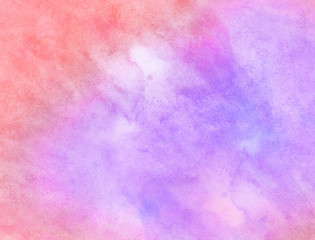 Smeared smooth grunge light pastel colors ink glow aquarelle smudge illustration. Bright purple and soft pink watercolor brush drawn background. Paper textured pattern for vintage design, retro card
