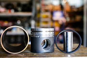 Mechanical new details on black background for auto service and car repair. disassemble engine block vehicle. Motor capital repair. Car service concept