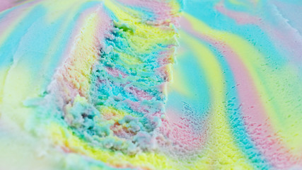 Closeup ice cream Rainbow colorful, Top view Blank for design..