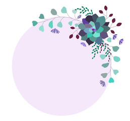 Floral vector trendy frame,template,border,circle Elegant,trendy succulents and leaves.