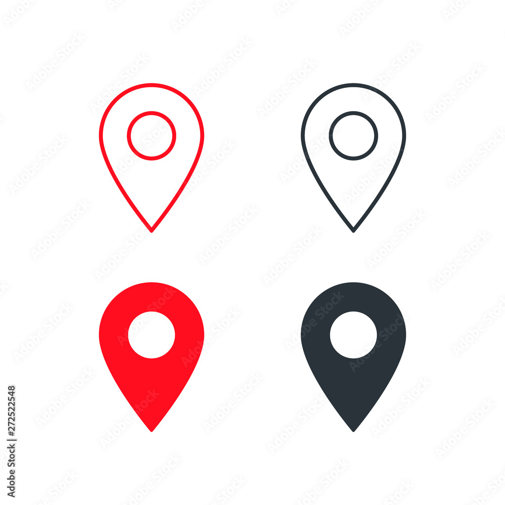 Poster map pointer icon set. gps location symbol. flat design style. vector