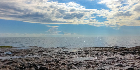 Beauty panorama Black sea from a berth.