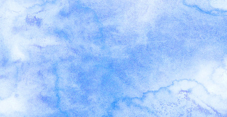 Obraz premium Sky aquarelle painted paper textured canvas for vintage design, invitation card, template. Creative background, smeared light turquoise frame. Simple blue shades color watercolor illustration