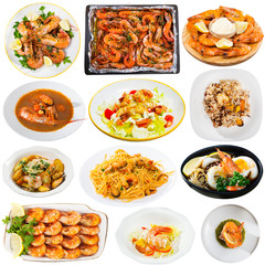 Collection of various dishes with shrimps