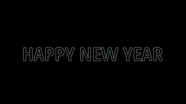 Happy New YearText Shape With Green-White Light Animation On Black Bacground,Minimalist Concept.