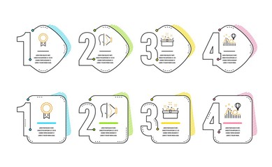 Present box, Face id and Reward icons simple set. Roller coaster sign. Sale offer, Phone scanning, Best medal. Attraction park. Business set. Infographic timeline. Line present box icon. Vector