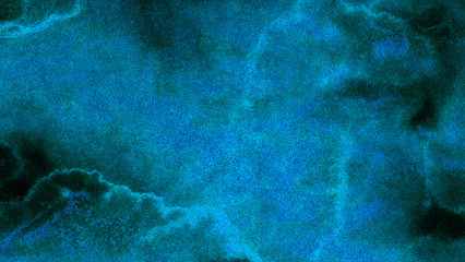 Dark aquarelle painted ink canvas for modern creative design. Blue neon watercolor on deep black paper illustration. Lightning night sky and thunder background