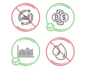 Do or Stop. Bitcoin exchange, Money diagram and Update data icons simple set. Oil drop sign. Cryptocurrency change, Currency diagram, Sales chart. Serum. Business set. Line bitcoin exchange do icon