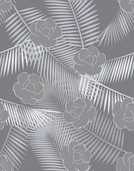 pattern with peonies and tropical leaves