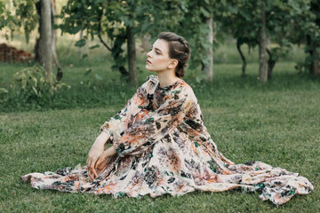 Beautiful sensual woman in silk dress