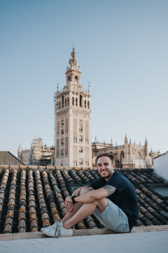 Portrait of smiling man on a terrace