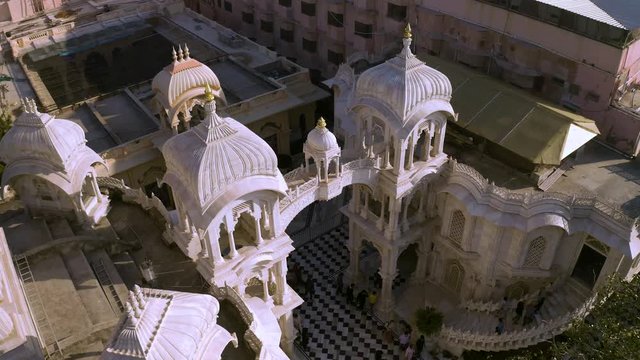 Hare Krishna temple in Vrindavan, India 4k aerial drone