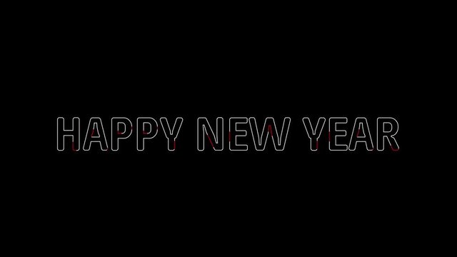  Happy New YearText Shape With Blue-White Light Animation On Black Bacground,Minimalist Concept