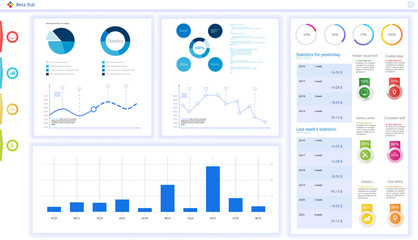 Dashboard, great design for any site purposes. Business infographic template. Vector flat illustration. Big data concept Dashboard user admin panel template design. Analytics admin dashboard.