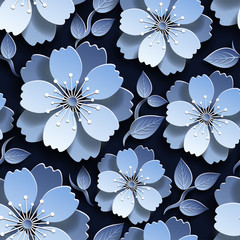 Beautiful dark blue seamless pattern with sakura