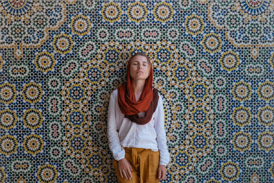 Tourist Woman By Mosaic Wall