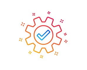 Cogwheel line icon. Approved Service sign. Transmission Rotation Mechanism symbol. Gradient design elements. Linear service icon. Random shapes. Vector