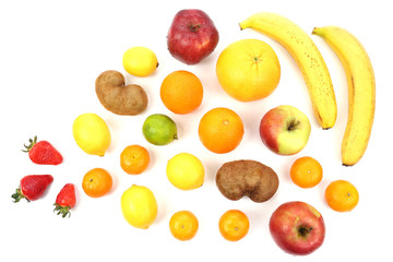 big set of different fruits on white background