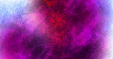 Aquarelle vivid ink textured blue, pink and purple color canvas for modern design. Smeared abstract cosmic bright vintage dark watercolour illustration. Neon watercolor on black paper background