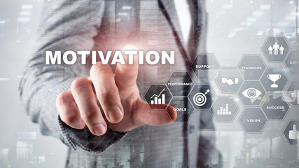 Motivation concept with business elements. Business team. Financial concept on blurred background. Mixed media.
