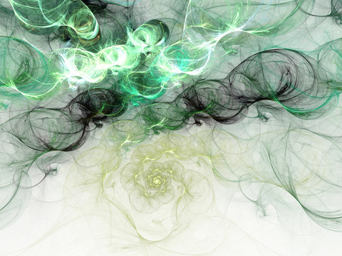 Light green fractal spirals, digital artwork for creative graphic design