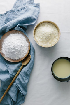 Icing sugar, dessicated coconut and condensed milk ingredients