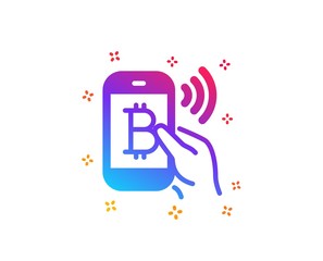 Bitcoin mobile pay icon. Cryptocurrency sign. Crypto money symbol. Dynamic shapes. Gradient design bitcoin pay icon. Classic style. Vector