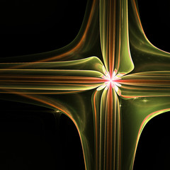 Dark orange and green fractal cross, digital artwork for creative graphic design