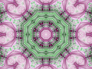 Green and purple fractal mandala, digital artwork for creative graphic design