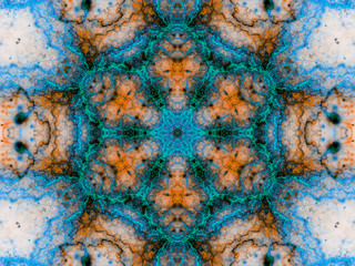 Orange and blue fractal mandala, digital artwork for creative graphic design