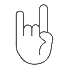 Obraz premium Rock and roll sign thin line icon, music and hand, heavy metal gesture sign, vector graphics, a linear pattern on a white background.