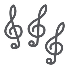 Music clef line icon, music and note, music key sign, vector graphics, a linear pattern on a white background.