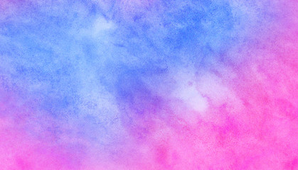 Beautiful fantasy colorful aquarelle paper textured ink effect grungy wet pastel illustration for design. Simple blue, purple and pink shades watercolor background for vintage card, retro template