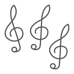 Fototapeta premium Music clef thin line icon, music and note, music key sign, vector graphics, a linear pattern on a white background.
