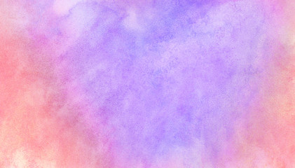 Smeared smooth grunge light pastel colors ink glow aquarelle smudge illustration. Bright purple and soft pink watercolor brush drawn background. Paper textured pattern for vintage design, retro card