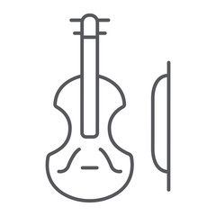 Naklejka premium Violin thin line icon, music and instrument, cello sign, vector graphics, a linear pattern on a white background.