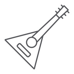 Balalaika thin line icon, music and string, folk russian instrument sign, vector graphics, a linear pattern on a white background.