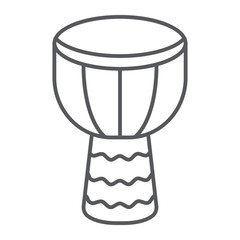 Fototapeta na wymiar Djembe thin line icon, music and instrument, drum sign, vector graphics, a linear pattern on a white background.