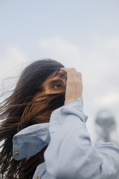 Windy seaside portrait