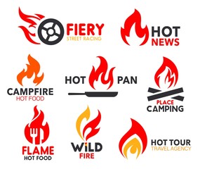 Corporate identity fire flame, spicy burn icons