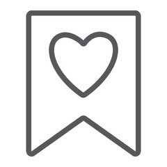 Favourite line icon, mark and favorite, bookmark with heart sign, vector graphics, a linear pattern on a white background.