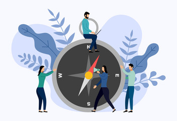 Compass rose with human concepts, travel vector illustration