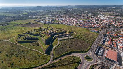 Aerial. Fort Santa Luzia in Elvas from above. Portugal