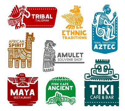 Aztec and Mayan symbols, corporate identity icons
