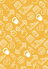 Fitness banner with hand draw doodle background.