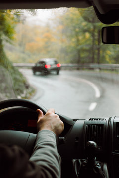 Driving in fog rainy weather.