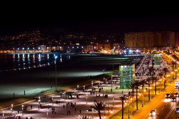 Panoramic View of Moroccan Coast, Tangier City  at Night, Morocco