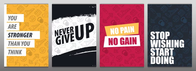 Poster Set of Fitness Gym Motivation Quote. Hand draw doodle background. © leo_d