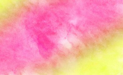 Fantasy light red, pink and yellow shades watercolor background. Aquarelle paint paper textured stain canvas element for text design, greeting card, template. Multicolor hand drawn illustration