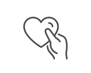 Hold heart line icon. Friends love sign. Friendship hand symbol. Quality design element. Linear style hold heart icon. Editable stroke. Vector